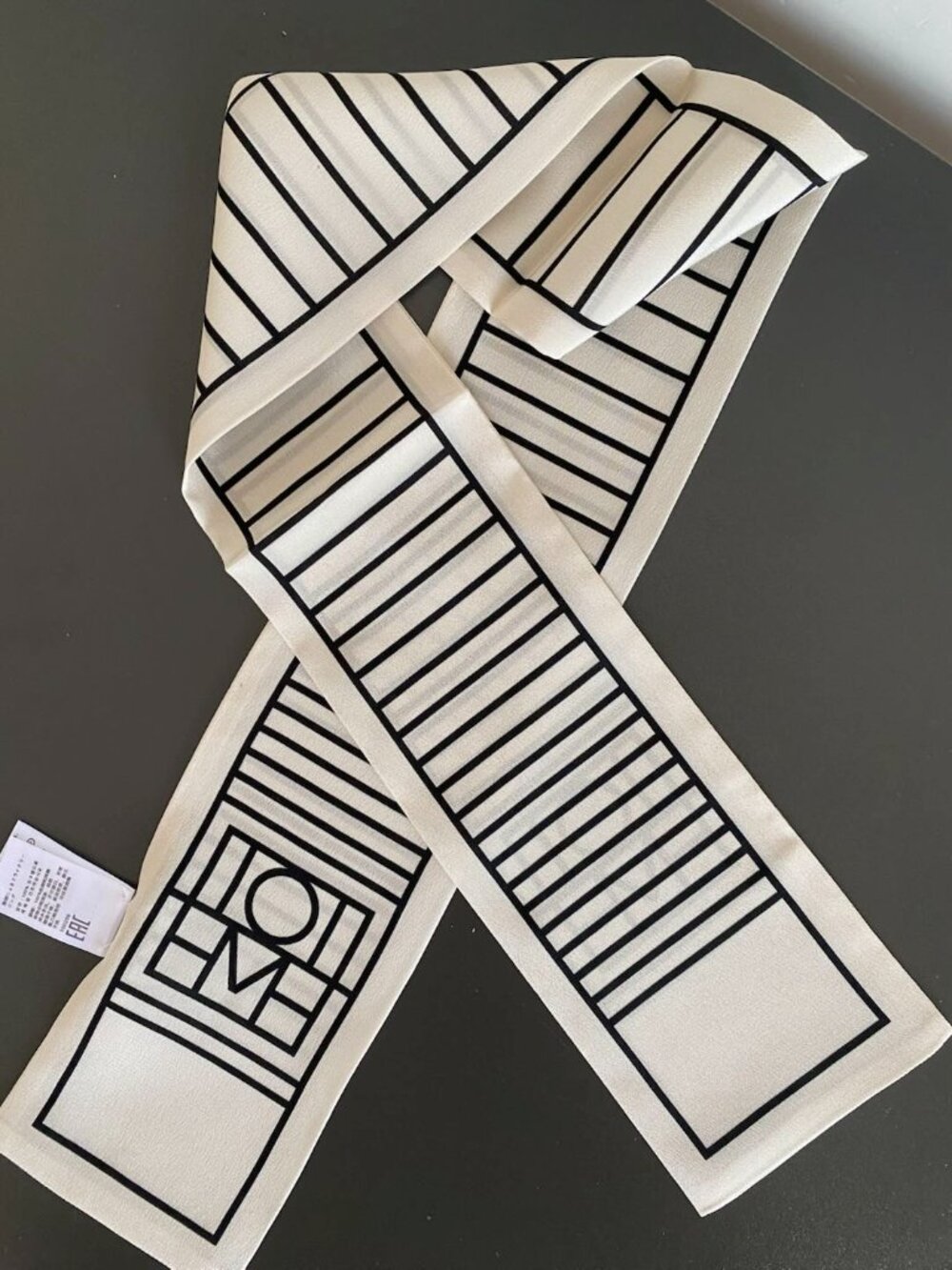 Toteme Black White Striped Slim Silk Scarf